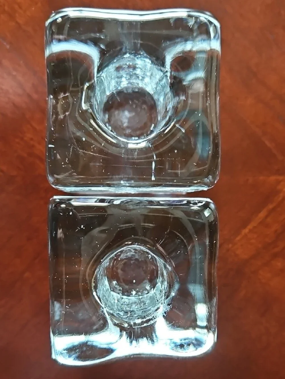 Vintage Ice Cube Glass Taper Candle Holders Set of 2 MCM Mid Century Modern